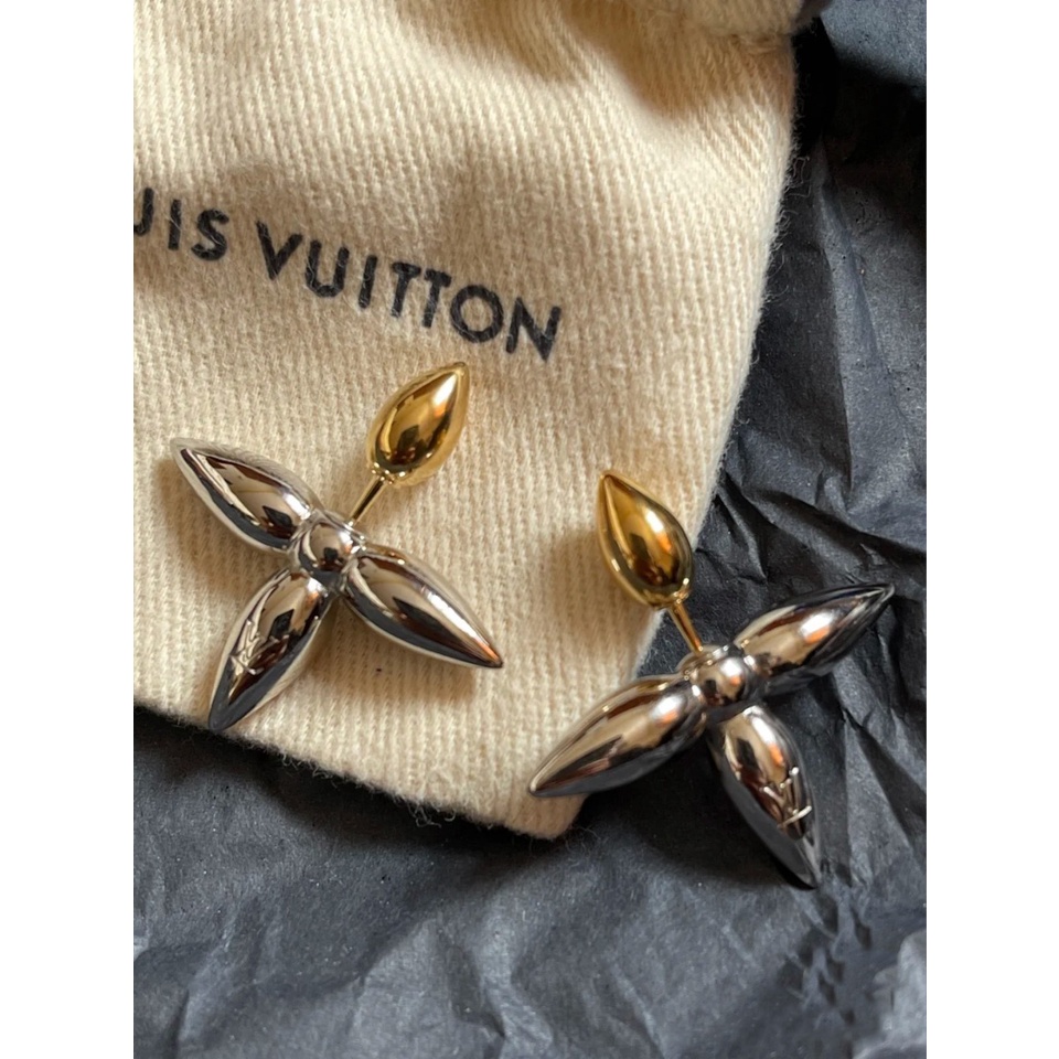 LOUIS VUITTON Bông Tai Mạ Bạc 925 Mặt Hình Chữ LV Phong Cách Hàn Quốc