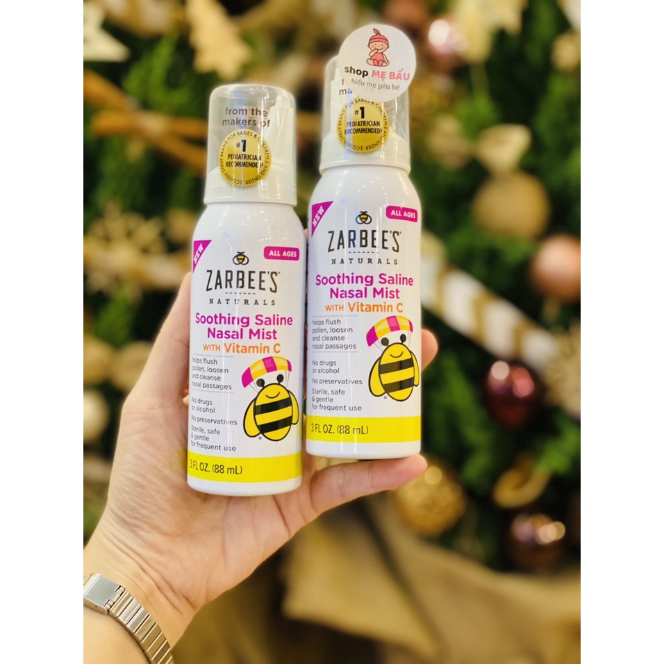 Xịt mũi Zarbee's Soothing Saline Nasal Mist + vitamin C 88ml