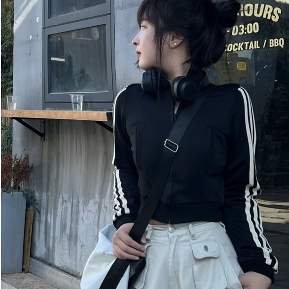 Áo Khoác Cardigan Cổ Đứng Tay Dài Họa Tiết Kẻ Sọc Trẻ Trung