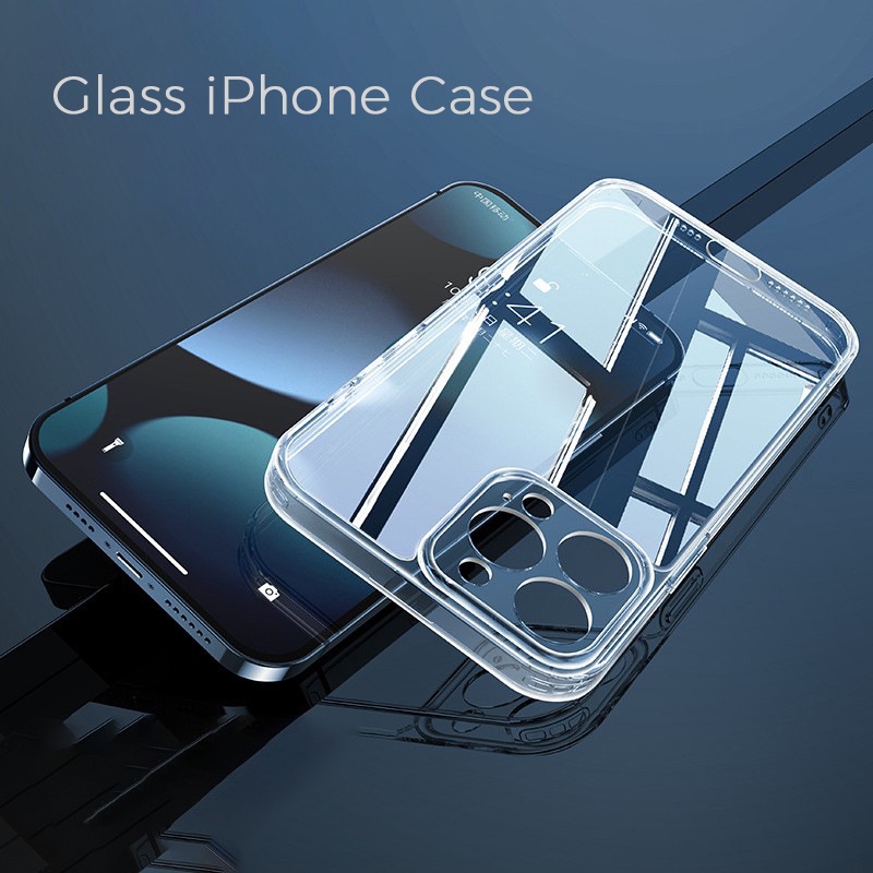 Ốp lưng kính cường lực trong suốt chống rơi cho IPhone 13 12 Mini 12 11 Pro X XS Max XR 7 8 Plus