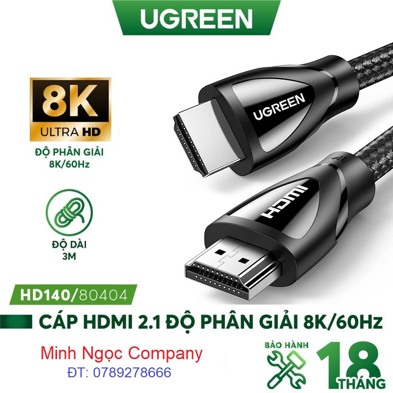 Dây HDMI 2.1 hỗ trợ 8K/60Hz dài 1-3m Ugreen HD140 - Hàng phân phối chính hãng