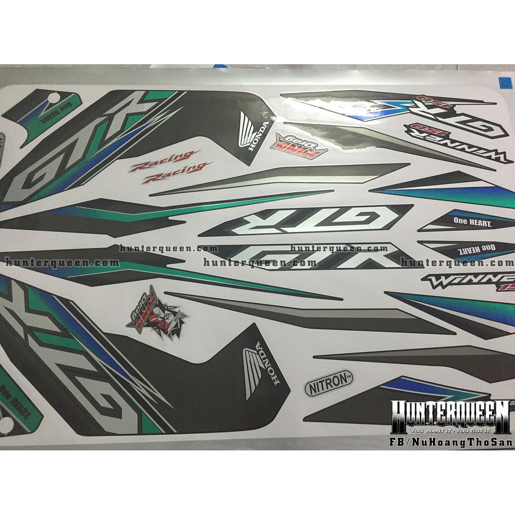 Tem rời xe Winner. GTR đen, tem bạc xanh. Thay đổi màu sắc và chi tiết theo yêu cầu. Sắc nét, bền màu, chống nước