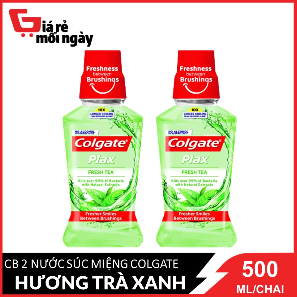 Combo 2 Nước súc miệng Colgate Kháng 99% vi khuẩn PLAX Trà xanh 500mlX2