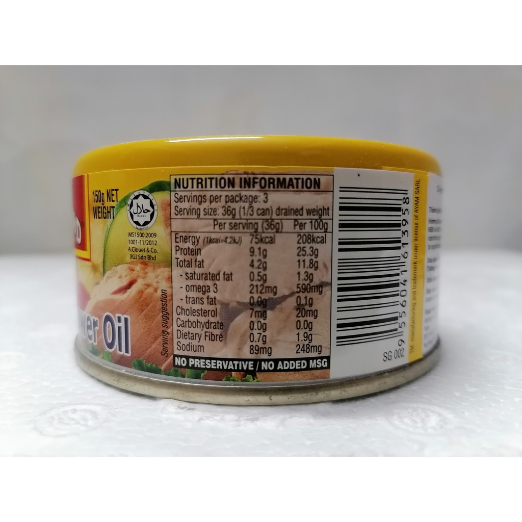 [Hộp tròn 150g] [CHUNKS - MÀU VÀNG] CÁ NGỪ KHÚC NGÂM DẦU HƯỚNG DƯƠNG [Thailand] AYAM Tuna Chunks in sunflower oil (halal