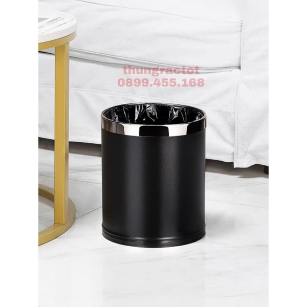 Thùng rác văn phòng, thùng rác inox 2 lớp dang tròn