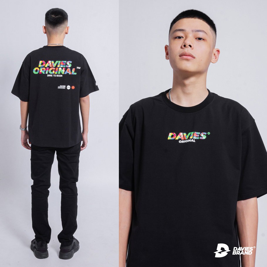 [Mã SKAMA06 giảm 8% TỐI ĐA 50K đơn250K] Áo thun nam nữ form rộng tay lỡ đen - áo thun local brand Davies Colorful Tee.