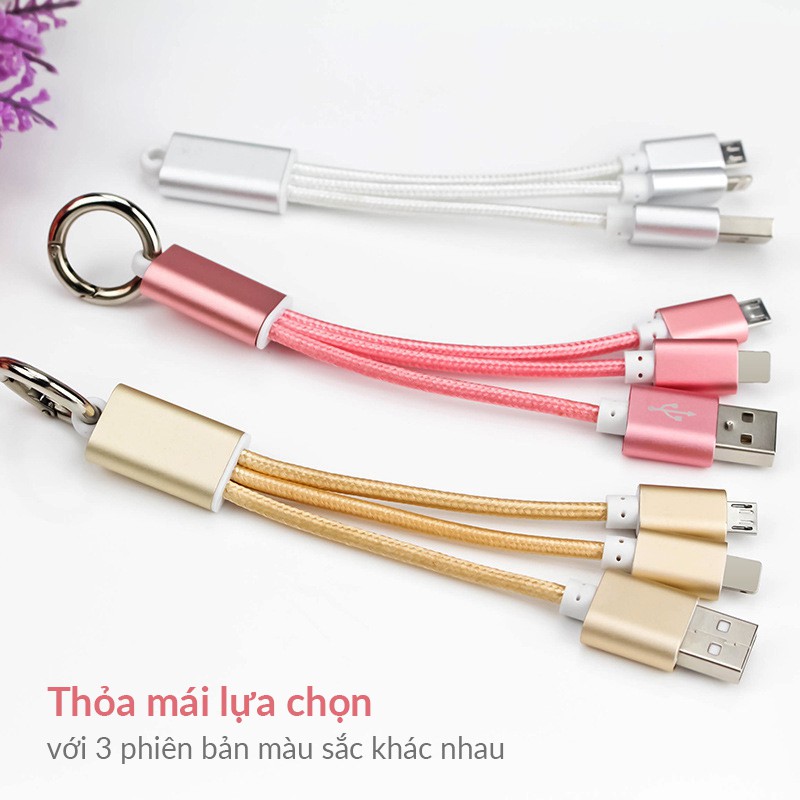 Cáp Sạc 2 Đầu Micro USB/ Lightning - Móc Khóa Tiện Lợi - Dùng Cho Iphone/ Samsung / Oppo / Xiaomi/ Huawei / Sony...