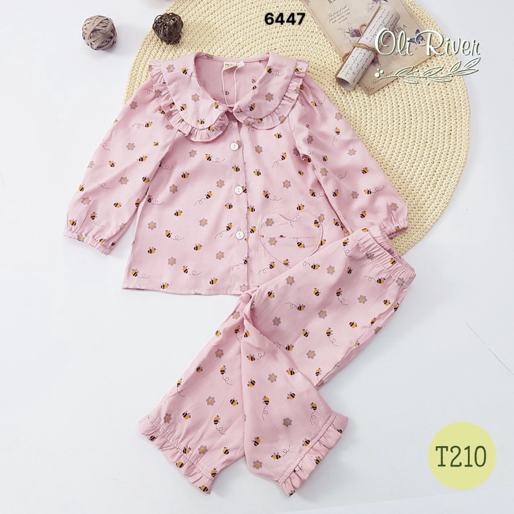 Bộ  Pijama bé gái chất thô đũi , pizama trẻ em mềm viền bèo bé gái họa tiết hoa xinh RIo hàng có sẵn kèm video