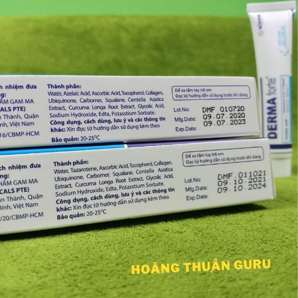 Gel Derma forte mẫu cũ và mới có vitamin c , collagen giúp giảm mụn , mờ thâm dưỡng da 1 tuýp 15g