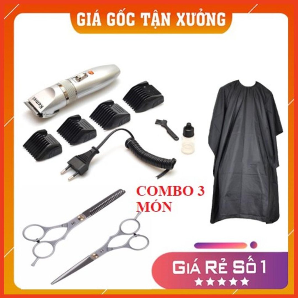 Tông đơ cắt tóc kemei 27c tặng bộ kéo và áo choàng cắt tóc - Tăng đơ cắt tóc gia đình