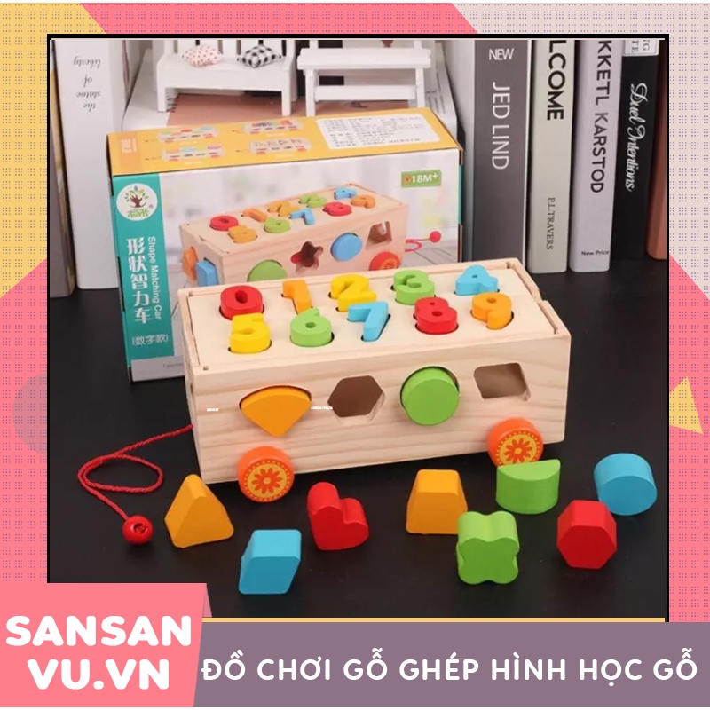 Bộ đồ chơi xe cũi thả hình khối và ghép số bằng gỗ cho bé - đồ chơi gỗ phát triển trí tuệ