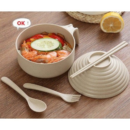 [0050] Bát úp mỳ tôm, bát ăn cơm lúa mạch-nhựa  kèm thìa, đũa, dĩa | BigBuy360 - bigbuy360.vn