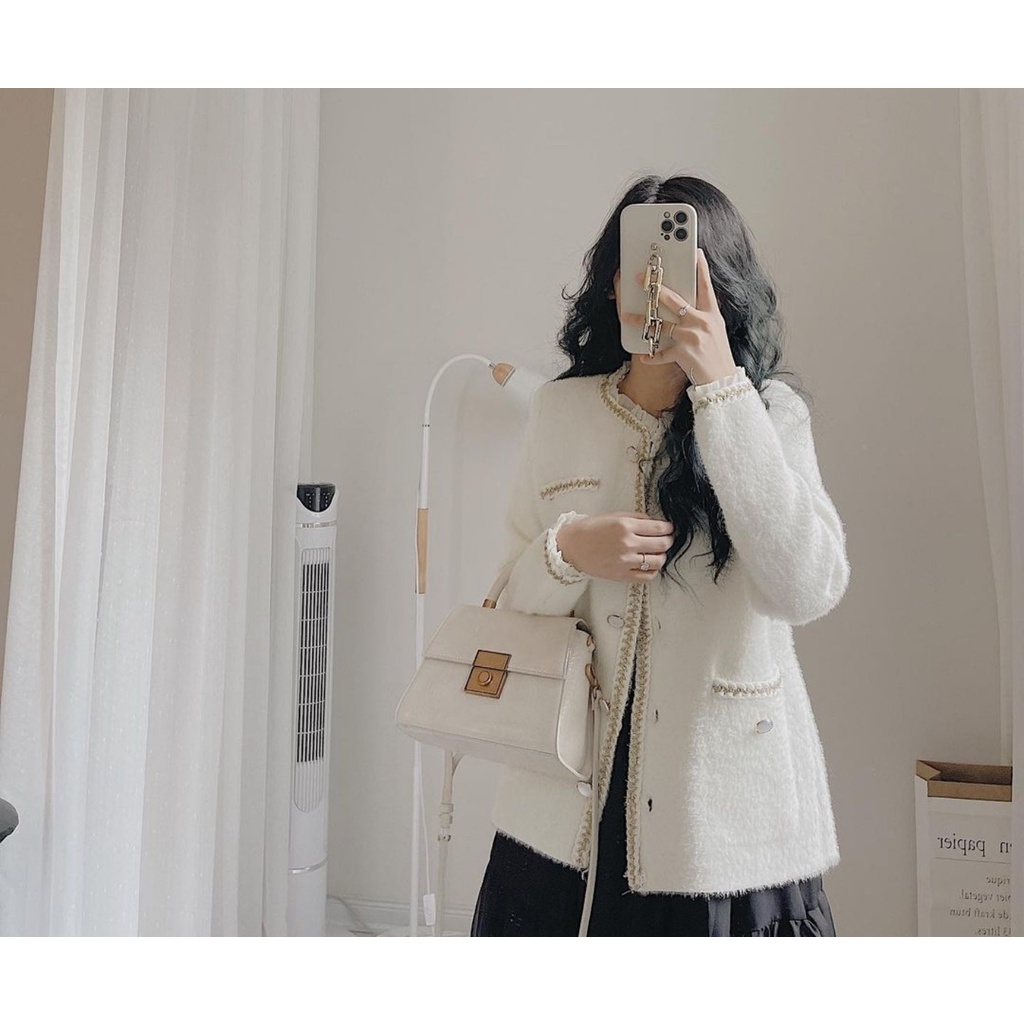 Áo Khoác Dạ Len - Áo cadigan len nữ phối ren Daski Quảng Châu