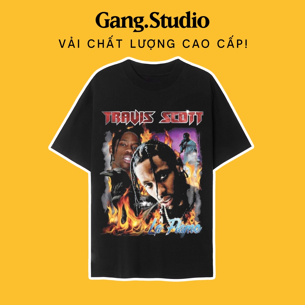 Áo thun Travis Scott Vintage Hiphop tay lỡ vải cao cấp phong cách nặng động, form siêu đẹp in hình R