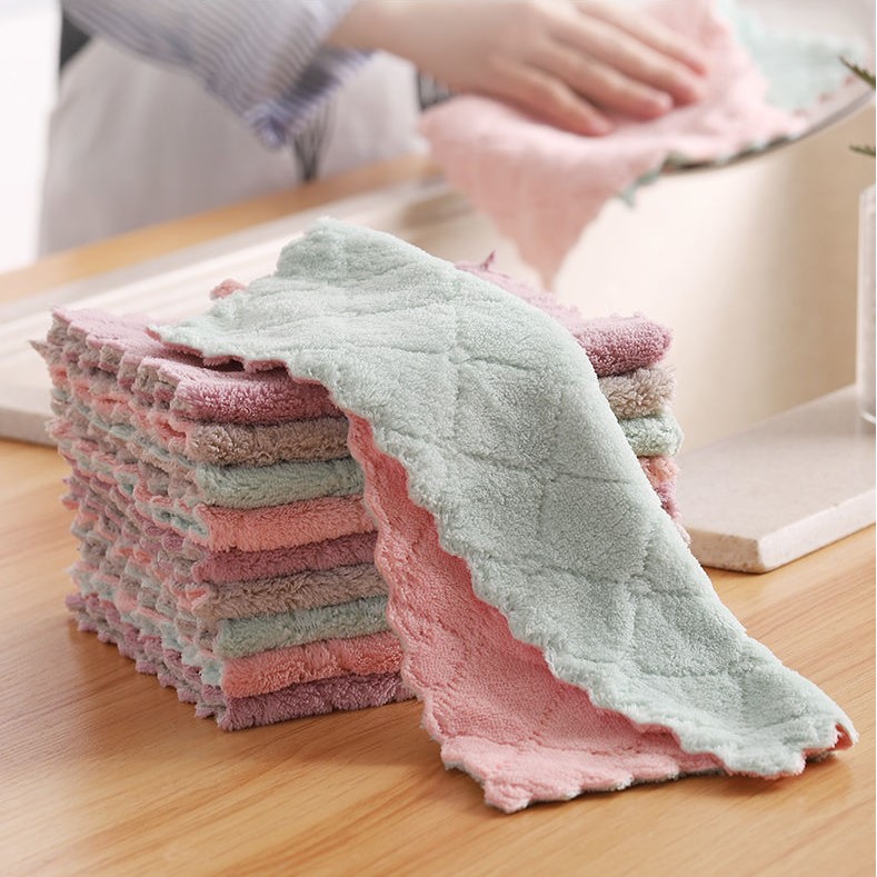 Khăn lau bếp đa năng 2 mặt siêu thấm, siêu mềm, kích thước 25x25cm và 15x25cm (set 5 - 10pcs)