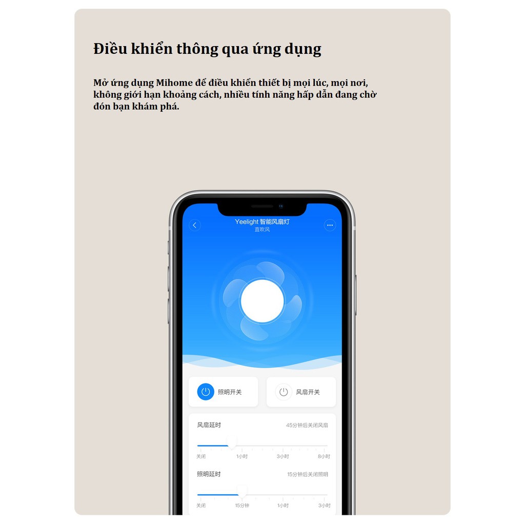 Quạt trần kèm đèn LED thông minh Xiaomi Yeelight YLFD02YL (kết nối Mihome, tổng công suất 81W)