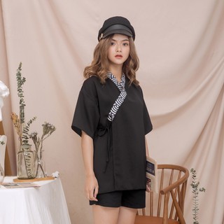 Áo YuKaTa đen viền cổ hoạ tiết SEIGAIHA _ AYT  hangkao closet