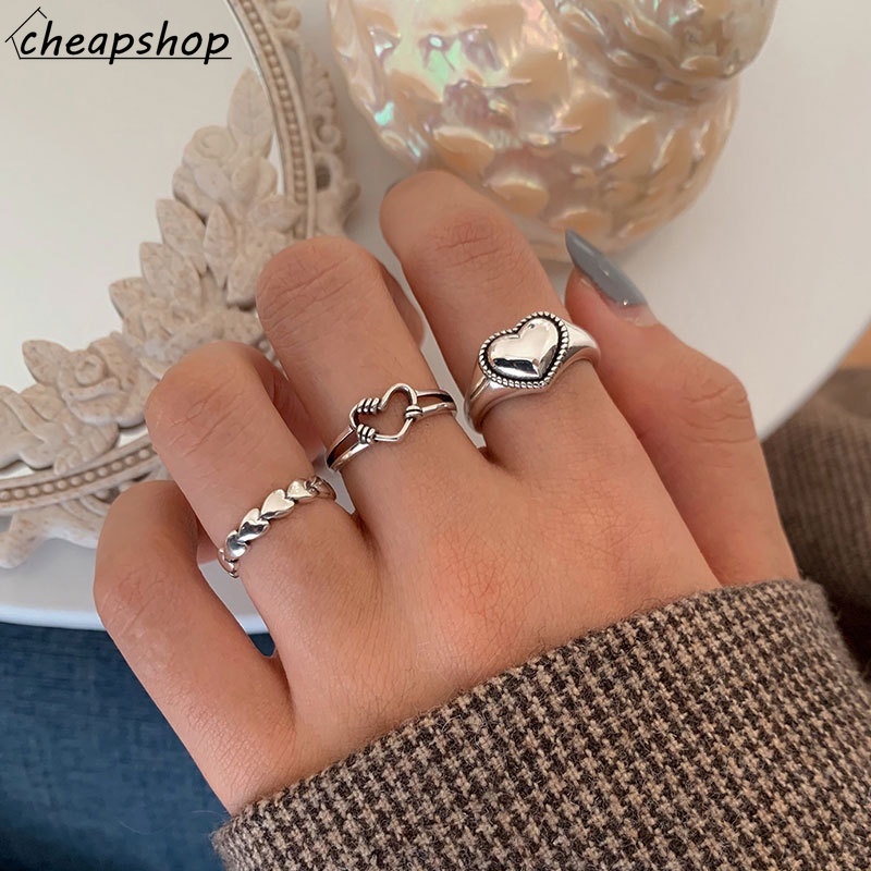 iF YOU Set 3 Nhẫn Bạc Thiết Kế Đơn Giản Phong Cách Hàn Quốc Cho Nữ