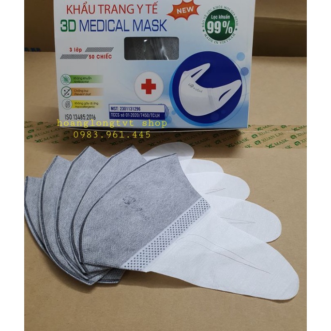 Hộp 50 chiếc khẩu trang 3D mask màu xám