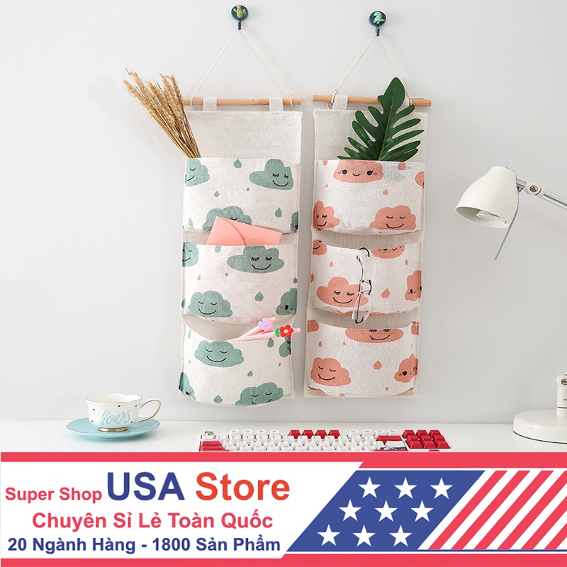 Túi Vải Treo Tường 3 Ngăn / 7 Ngăn DÉCOR Lúa Mạch - Giỏ Đựng Đồ Nhiều Ngăn Trang Trí (Chọn Màu)