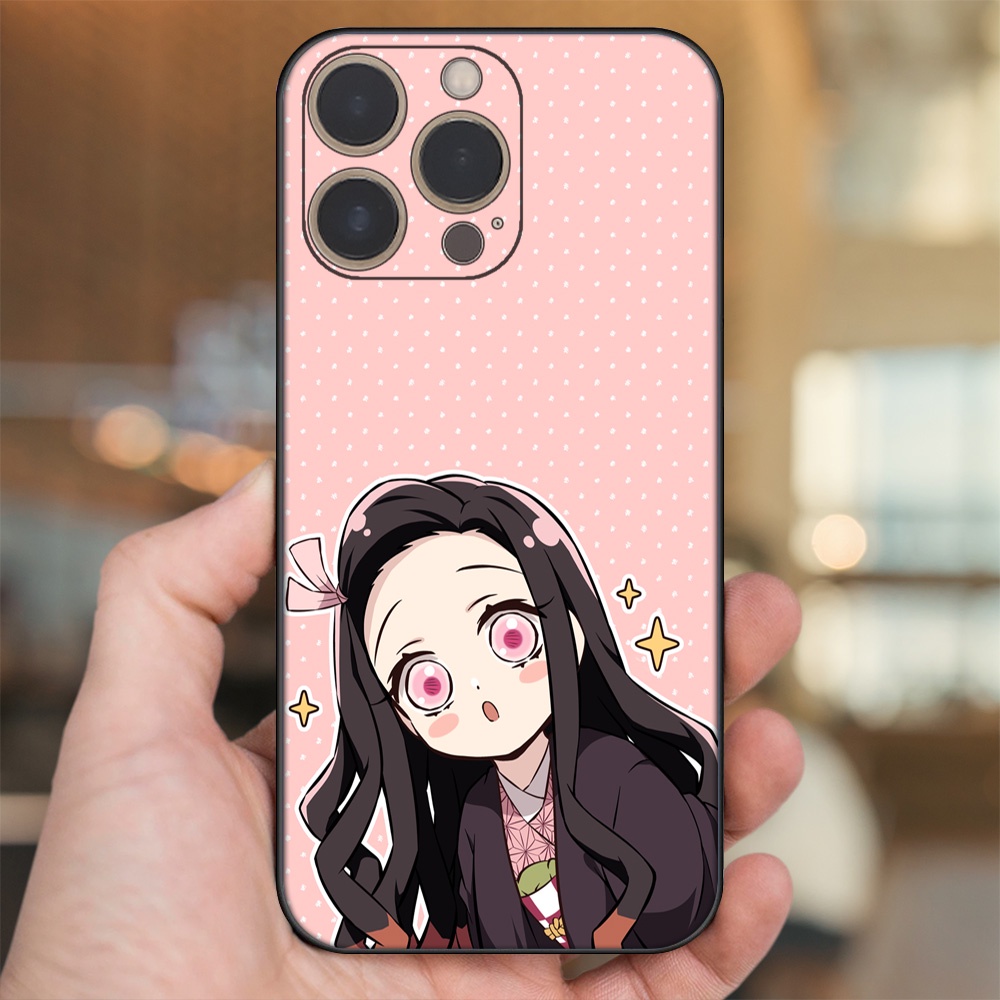 Ốp lưng iPhone 13 Pro dẻo đen cạnh vuông in hình Nezuko Kimetsu no Yaiba