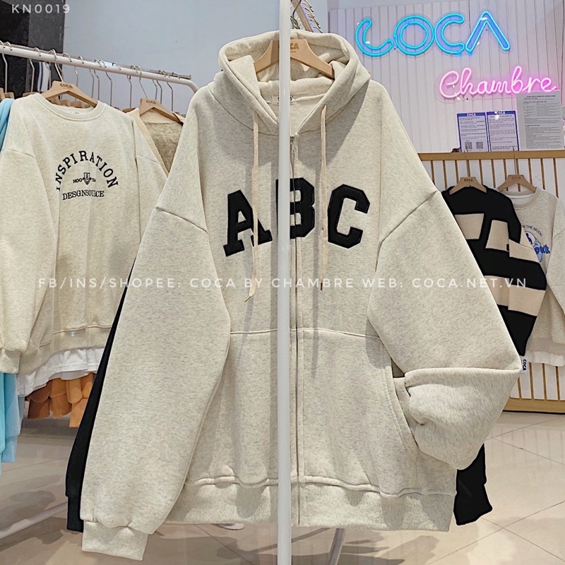 [KN0019]🎧 Áo khoác nỉ bông dày thêu A B C form rộng hot trend (Có sẵn/ảnh thật)