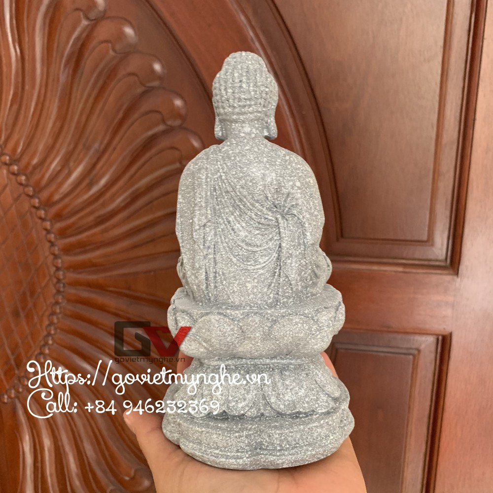 Tượng đá Phật A Di Đà trang trí ngồi tòa sen - Chiều cao 20cm - Màu xám