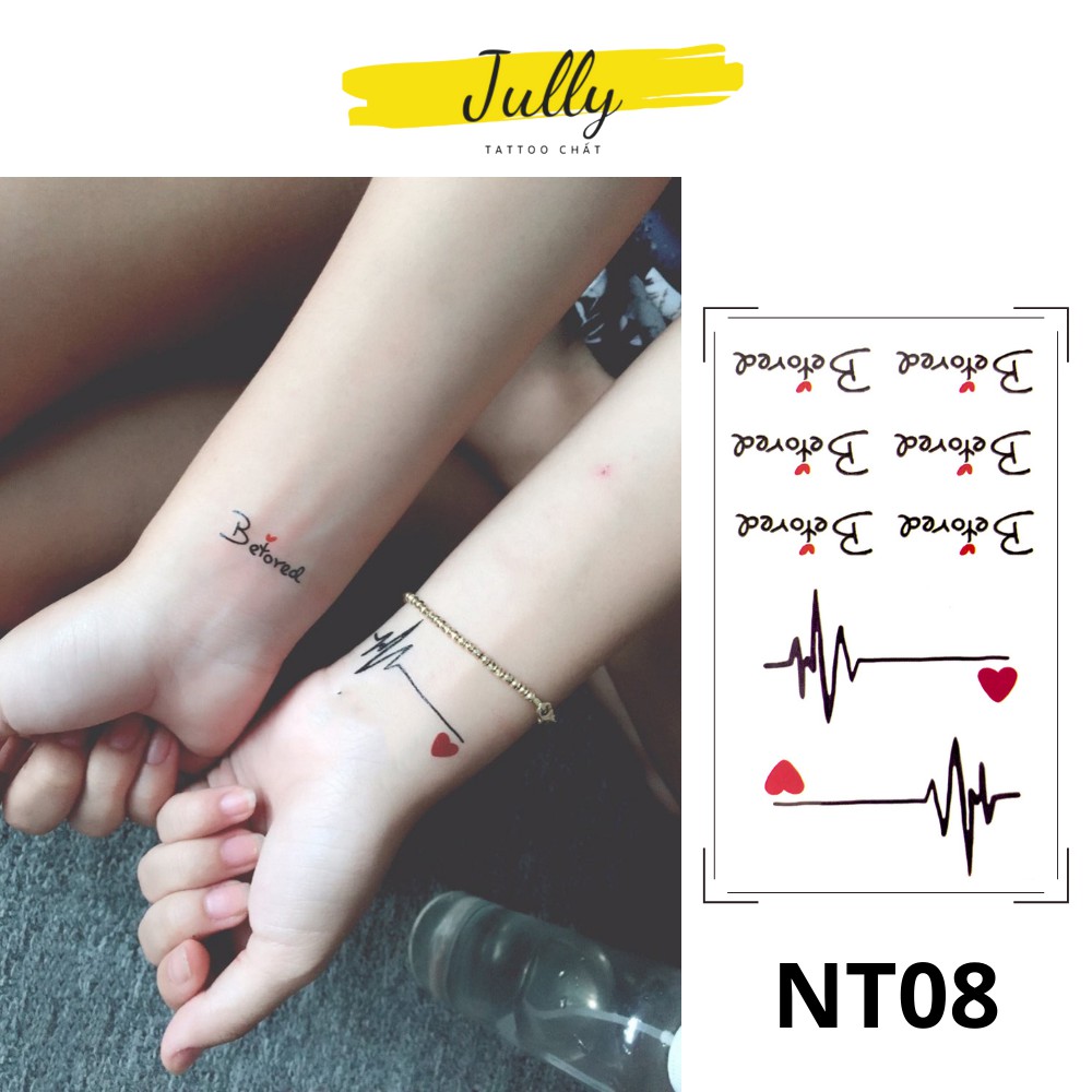 Hình xăm dán, xăm tạm thời, nhịp tim, nhịp đập cho cặp đôi JULLY Tattoo chất, an toàn bền đẹp