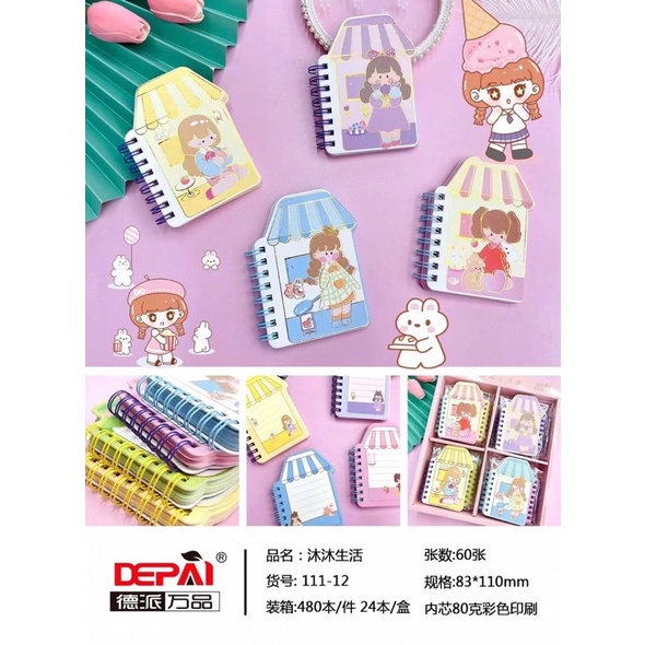 24 Quyển sổ A7-111 lò xo cute kích thước: 83 x 110 mm(01 hộp)