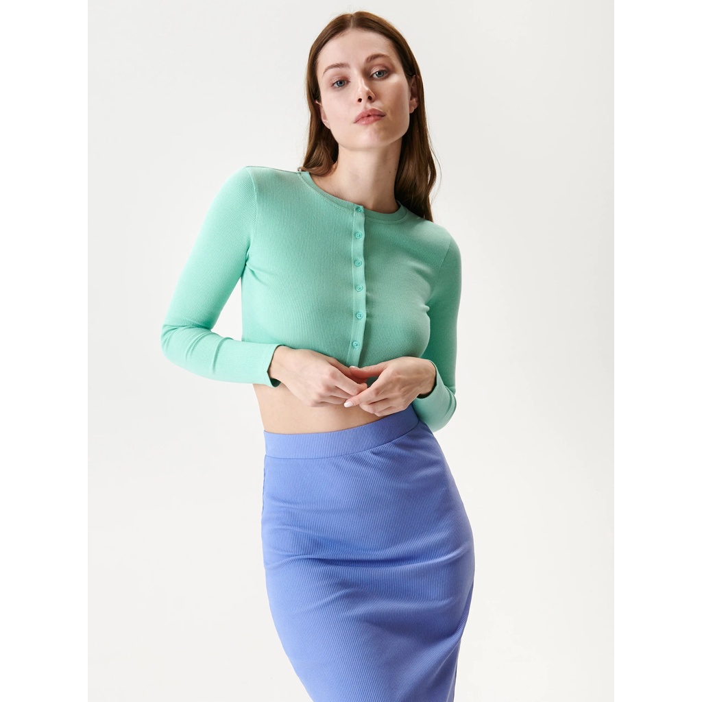 SINSAY Đức - Cardigan croptop cổ tròn hai màu tím xanh tôn dáng siêu xinh auth chính hãng mã 7761J-04X
