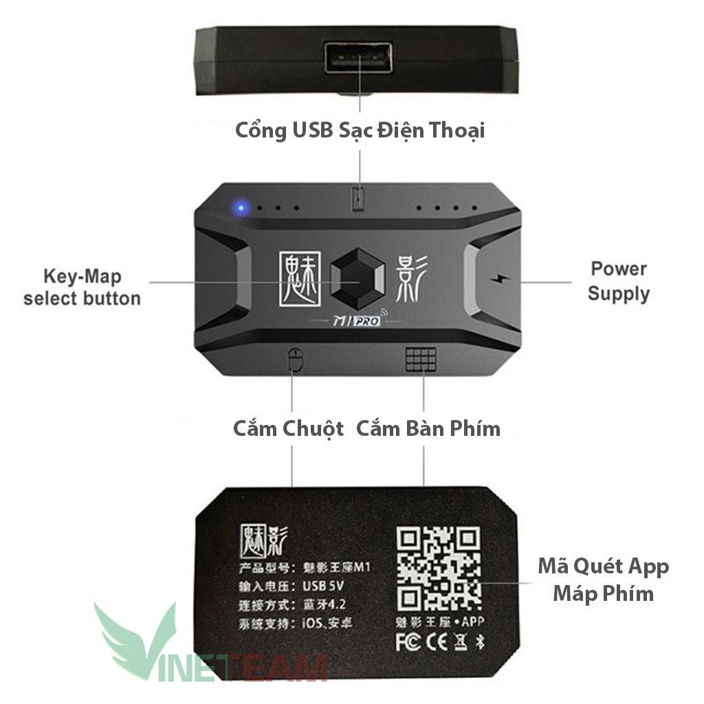 Bộ chuyển đổi game Vinetteam MEIYINGM1 Pro chơi PUBG Mobile, COD Hỗ trợ Chip Mediatek