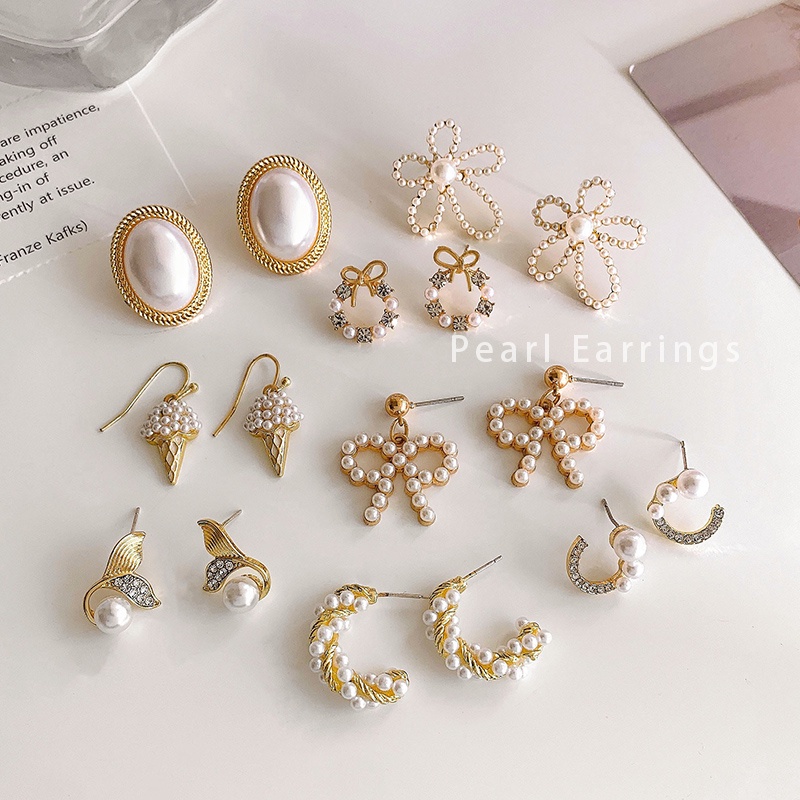 Bông tai đính ngọc trai phong cách Hàn Quốc