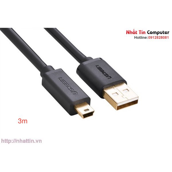 Cáp USB 2.0 to USB Mini 3m mạ vàng Chính hãng Ugreen UG-10386