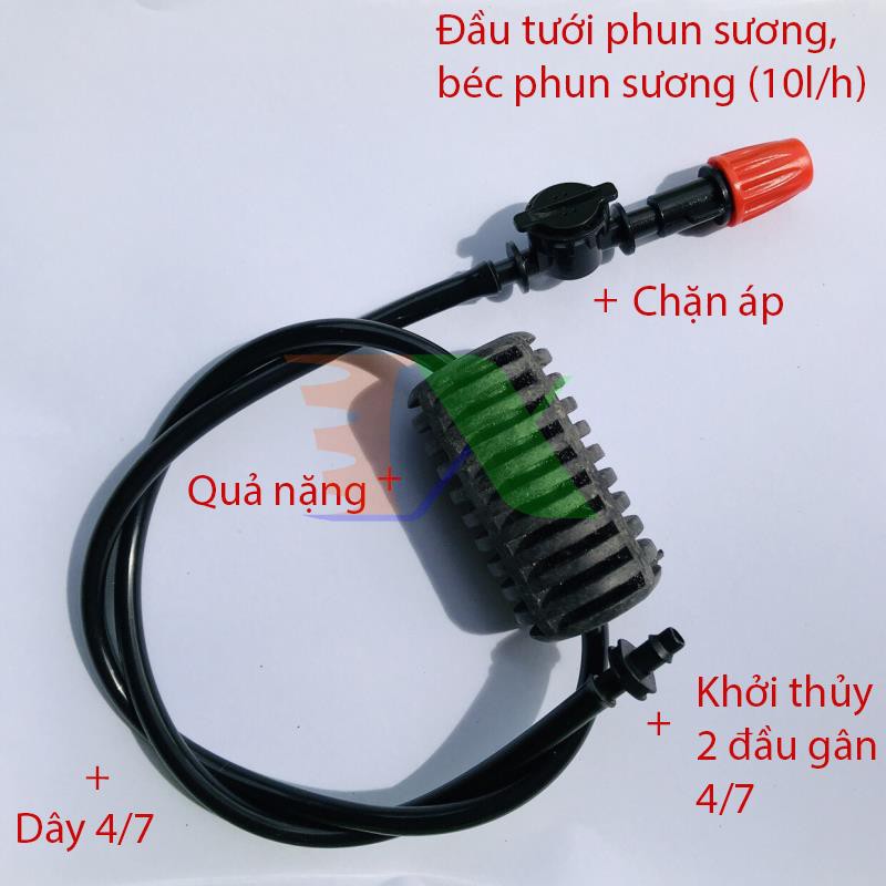 Bộ béc tưới treo 1 đầu tưới phun sương (10Lit /h), Đầu tưới cây, làm mát + khởi thủy gân 4/7mm