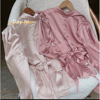 Áo sơ mi lụa cột nơ lưng