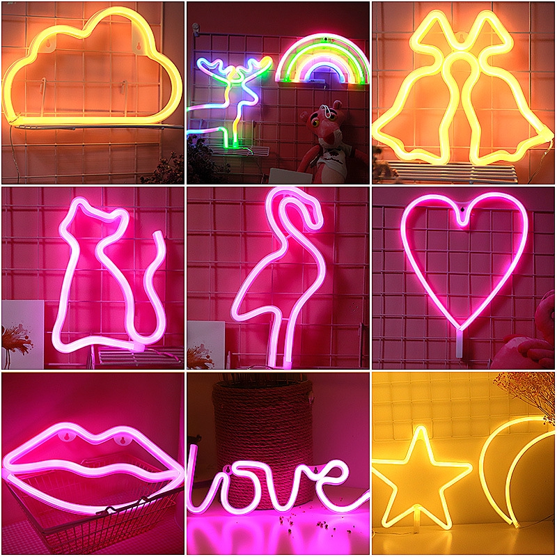 Đèn Led Neon Hình Mèo Chim Hồng Hạc Hoa Tuyết Đôi Môi Chim Hồng Hạc Trái Tim thumbnail