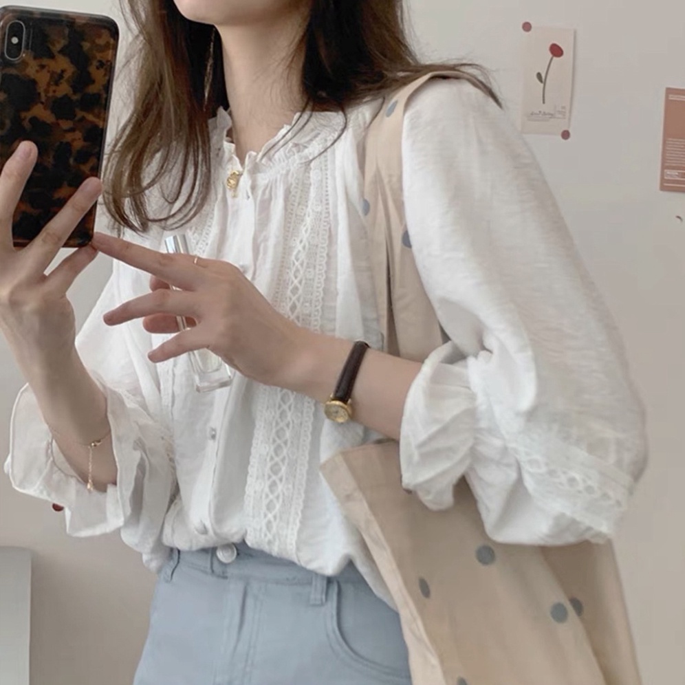 1hittop áo sơ mi tay bồng viền ren kiểu hàn quốc 1hittop