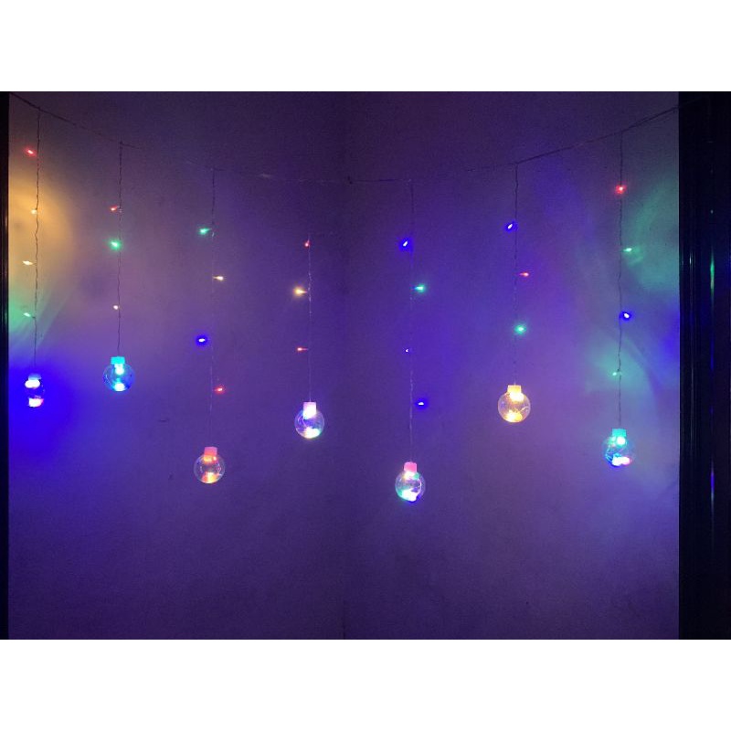 Mành Bóng - Dây Đèn Led Rèm Chớp Tắt Đủ Màu & Vàng 12 Quả Bóng, Có Đầu Nối & Chịu Tải Cao - Chống Nước - Dùng Ngoài Trời