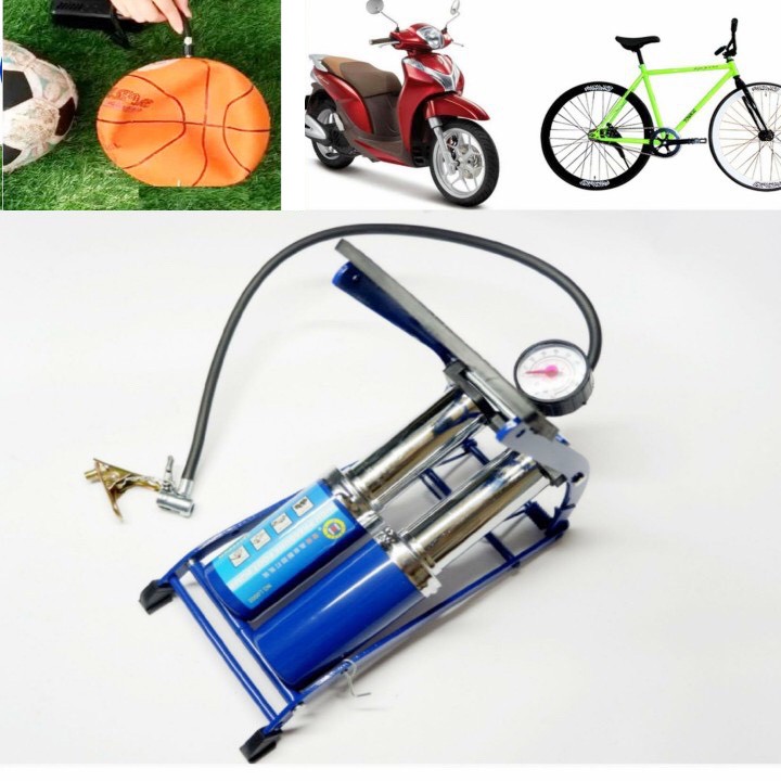 Bơm hơi đạp chân 2 ống đa năng C-mart, bơm hơi mini 2 ống nén khí