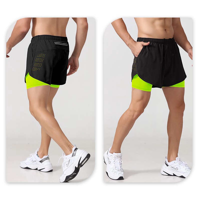 Quần chạy bộ Nam 2 lớp LEEGO - ONSTEP, quần SHORT tập gym thể thao thoáng khi, có túi khóa sau đựng điện thoại