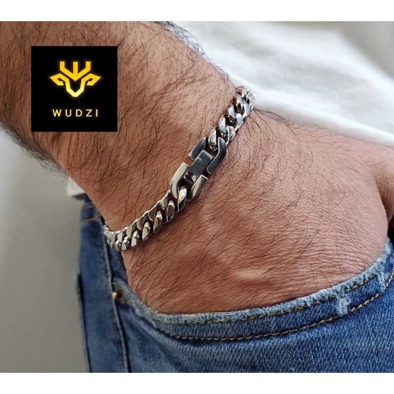 Vòng tay Nam Nữ unisex chuỗi liên kết mắt xích chốt bấm 7mm Thép Titan Không Gỉ Phong Cách Hiphop