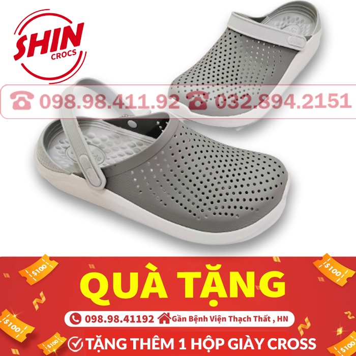 Giày dép Cross quai ngang họa tiết xám nhạt fulll tặng thêm 1 hộp dép cross