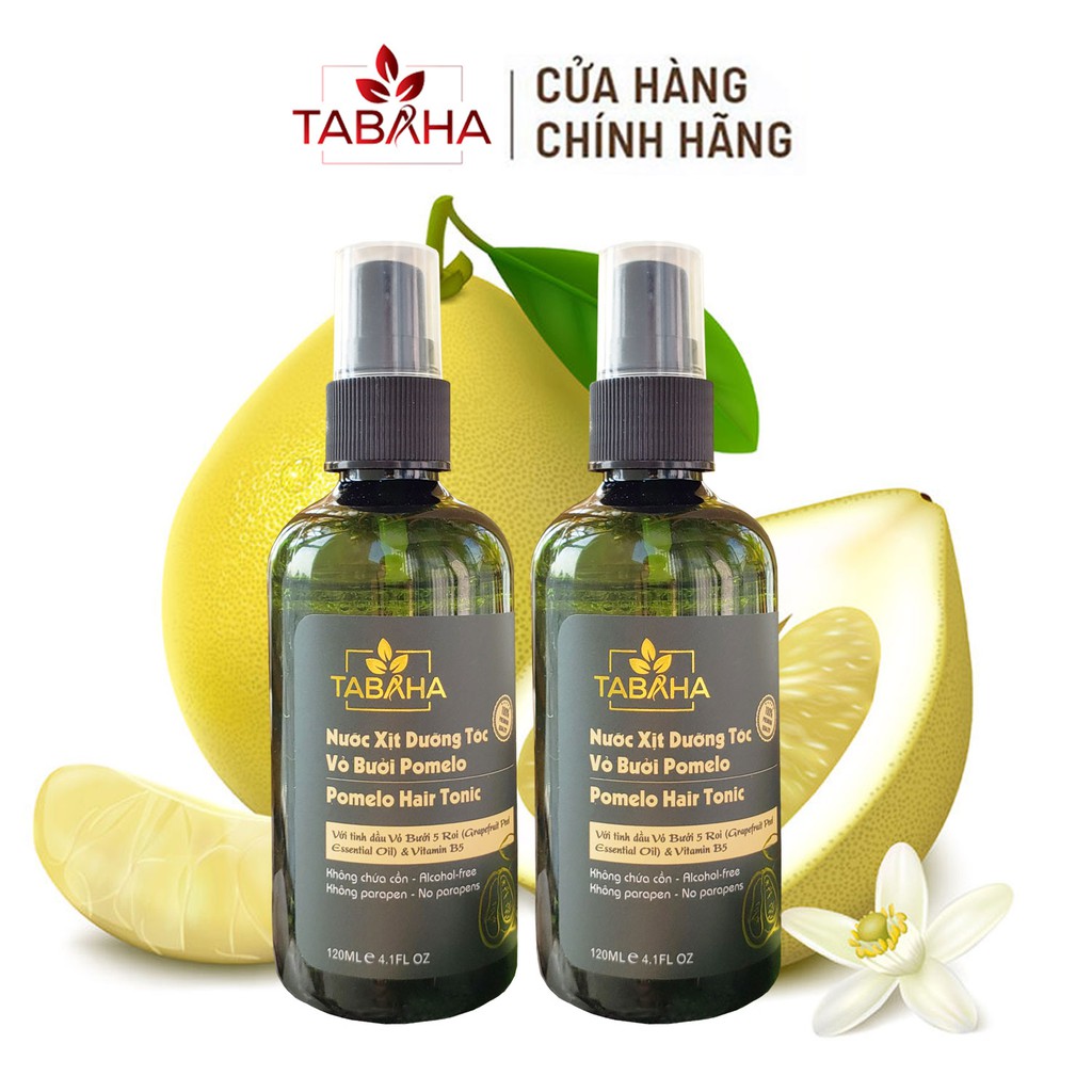 Bộ 2 Chai Xịt Tinh Dầu Bưởi Pomelo Tabaha Ngăn rụng tóc giúp tóc dài và dày hơn (120ml x2)