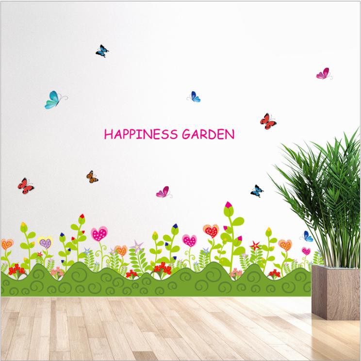 Decalamyshop - Decal dán trang trí chân tường Happy Garden DCT041 (42 x 136 cm)