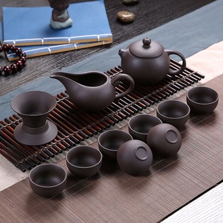 [Có sẵn] Bộ ấm chén uống trà bằng gốm màu nâu đất 20 chi tiết