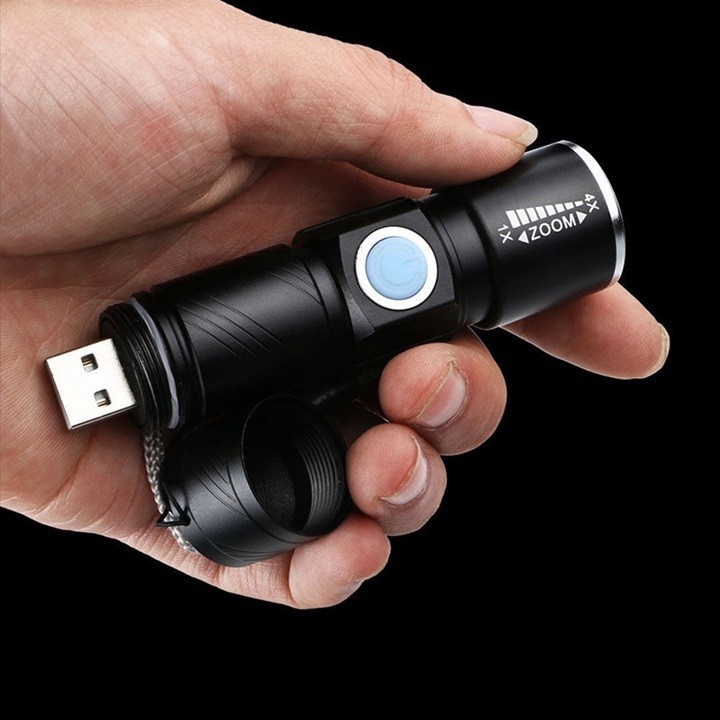 Đèn pin mini siêu sáng Cree Q5 Zoom xa tối đa 200M - Cổng sạc USB