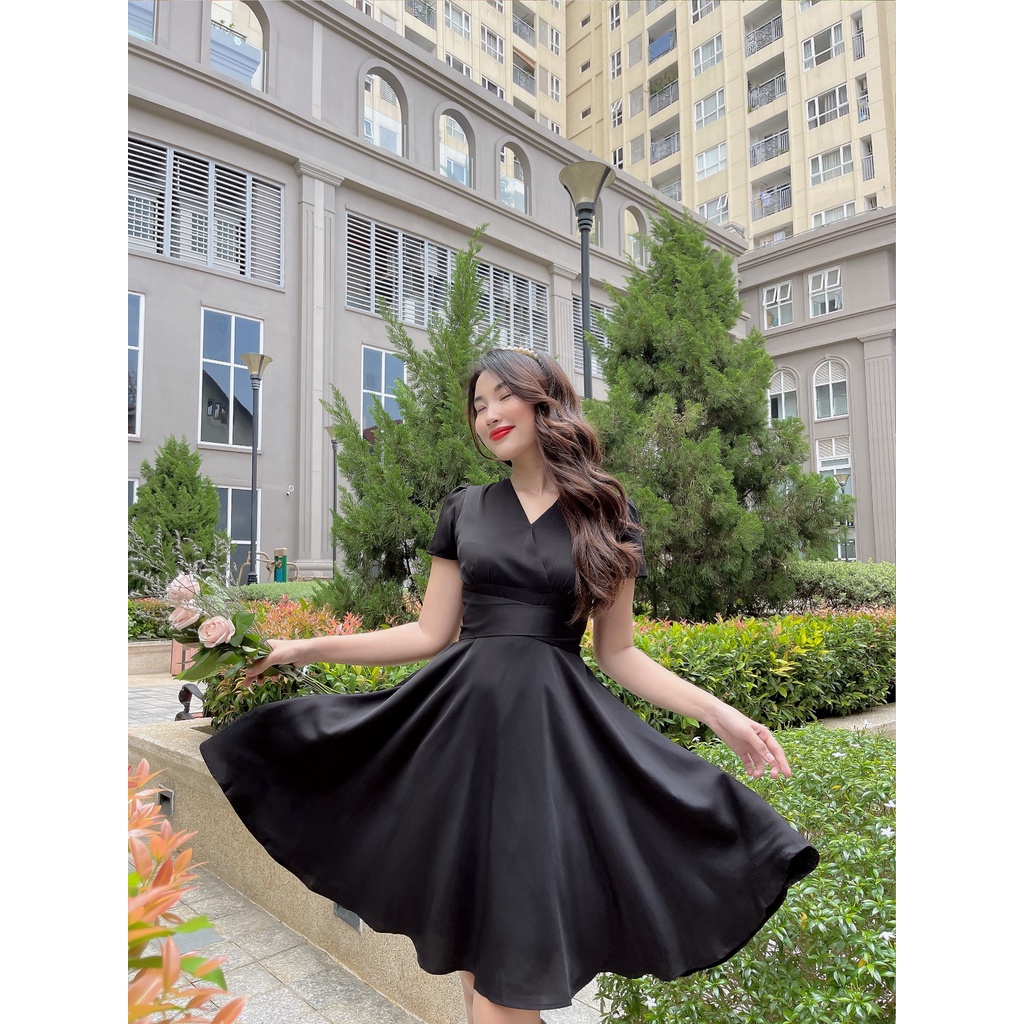 Đầm xòe tạo kiểu cổ V đắp chéo nhún ngực Katia dress C519 Cin House