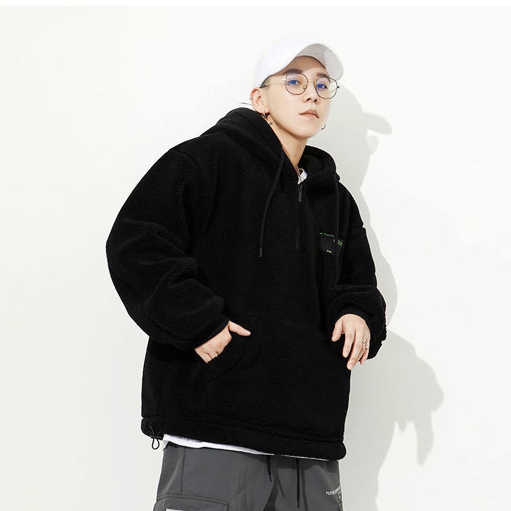 Áo hoodie vải len lông cừu dáng rộng phong hip hop mỹ thời trang thu đông cá tính năng động M-4XL