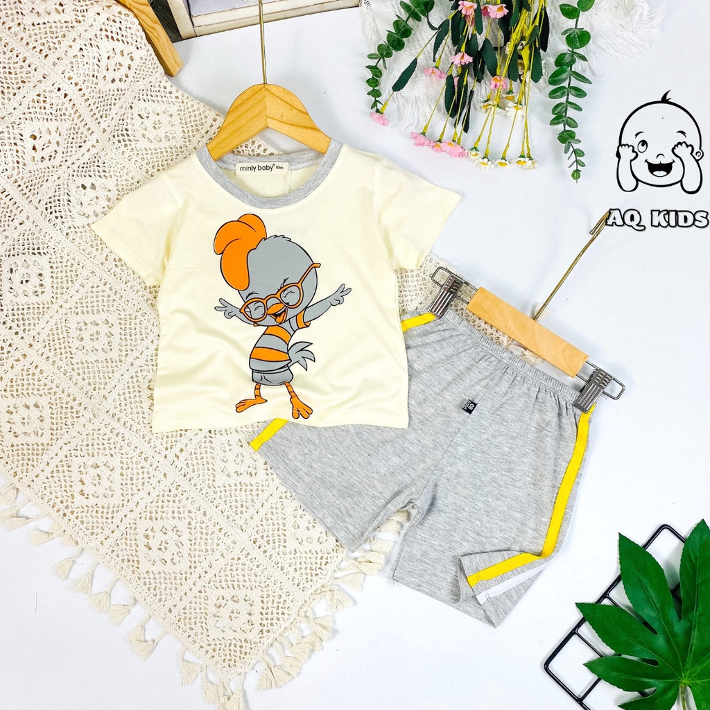 [Bé 7-30kg] Bộ cộc tay MINLYBABY bé trai phối sọc quần Size 80-170cm - Unibaby - LBCQPS