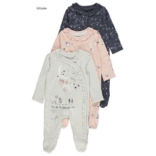 Set 3 sleepsuits dài ghi nhạt hồng đen sao vũ trụ GG